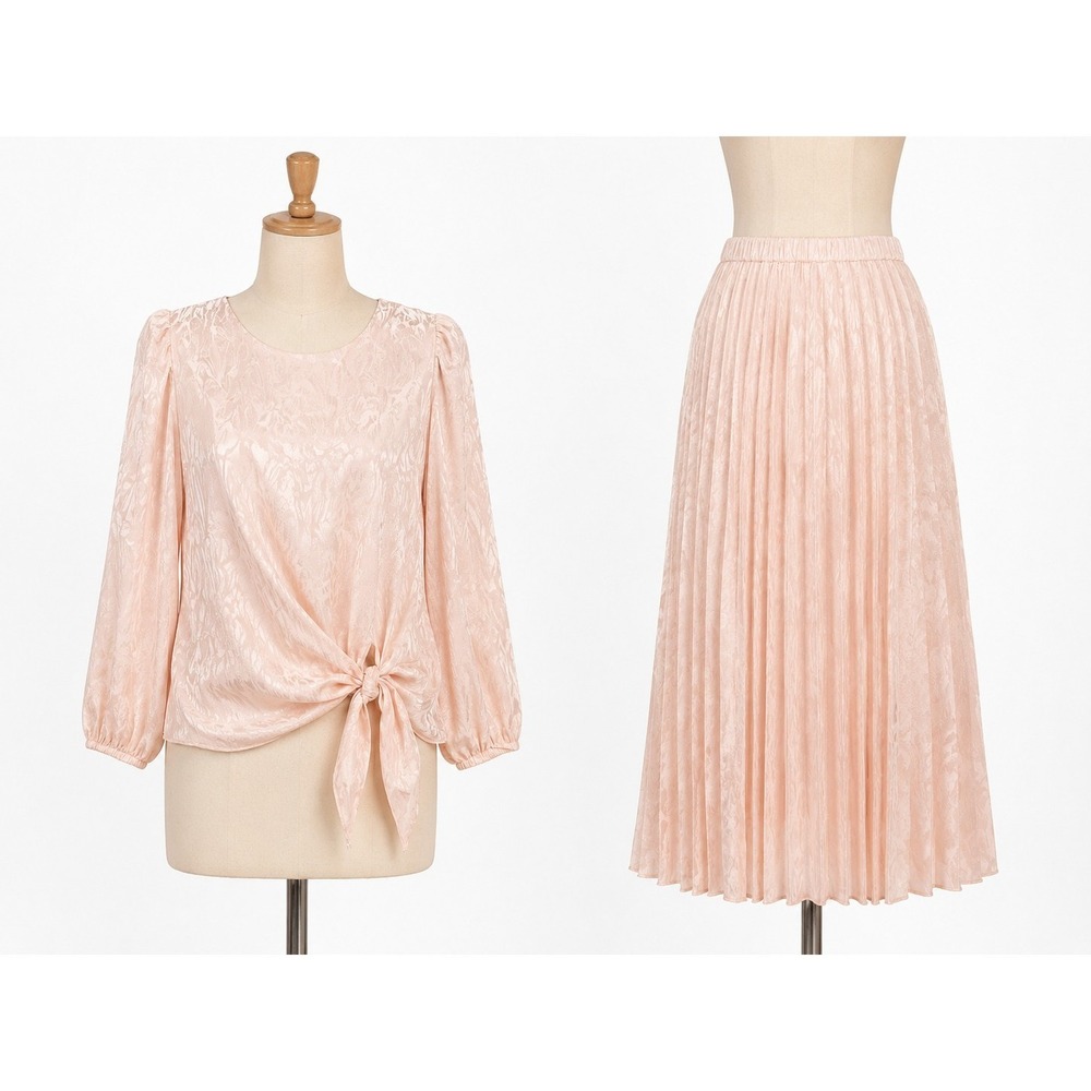 Vintage David Rose Women's 16.5 Blush Pink Jacquard Tie Top Pleated Skirt Set...